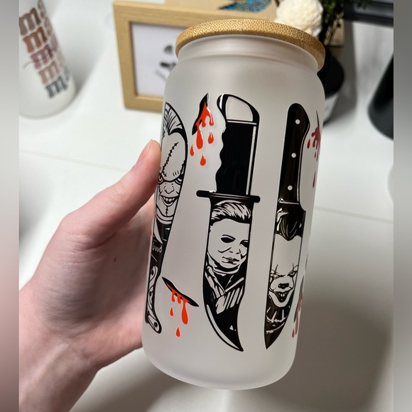 Frosted Glass Tumbler with Horror Knife Design - Picture 6 of 6